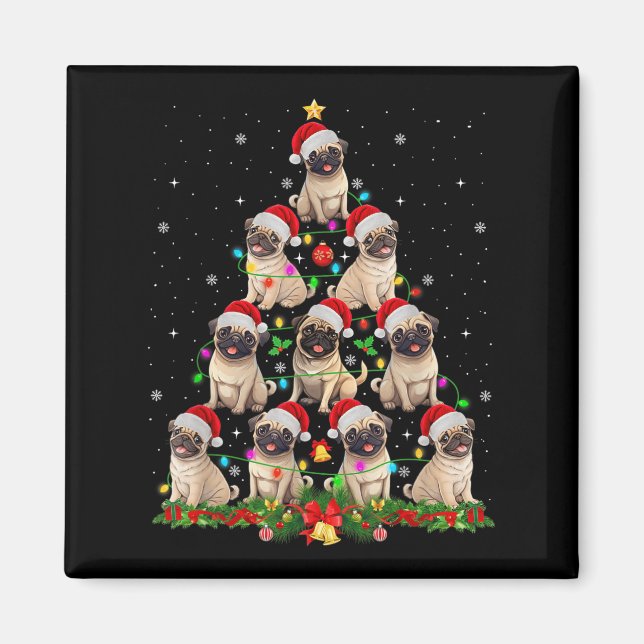 Pug Santa Hat Julgran Ljus Julafton Pugmas Do Magnet (Framsidan)