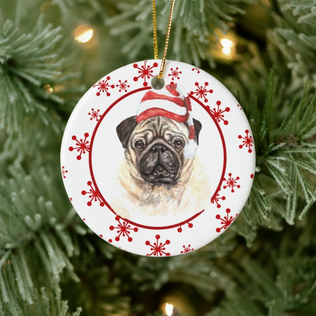 Pug Santa Hat Red Snowflake-jul Julgransprydnad Keramik (Träd)