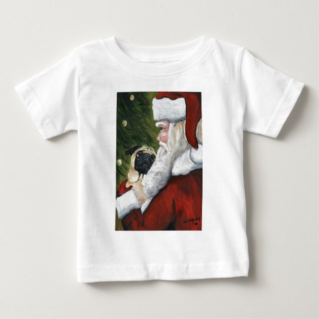 Pug & Santa Hund Art Shirt T Shirt (Framsida)