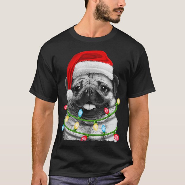 Pug Santa Julgran Ljus Julafton Gifts Boys T Shirt (Framsida)