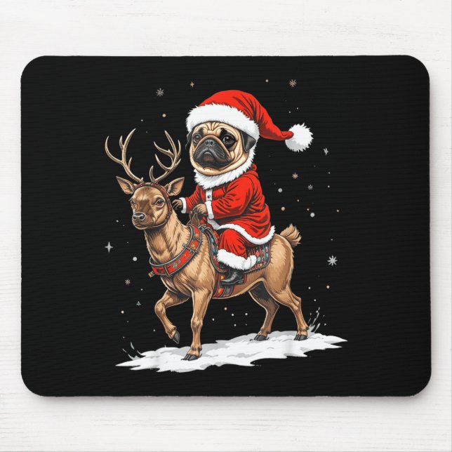 Pug Santa Riding Reindeer Christmas Holiday Puppy  Musmatta (Framsidan)