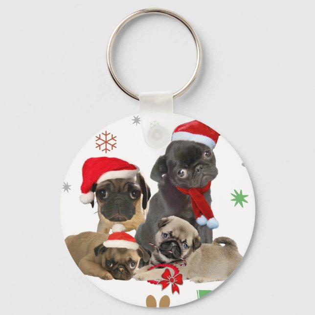 Pug Santa Tass Nyckelring (Framsida)
