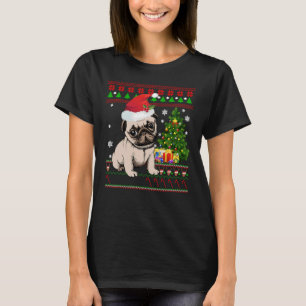 Pug Santa Ugly- God jul med gåvor Träd E T Shirt