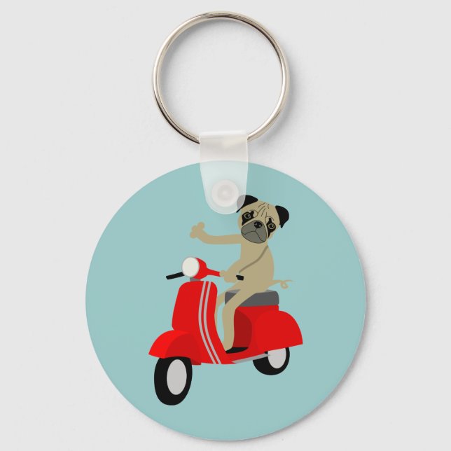 Pug Scooter Nyckelring (Framsida)