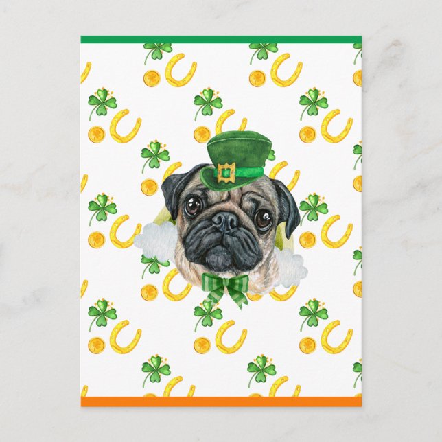 Pug Shamrock St. Patricks dag Helg Vykort (Framsida)