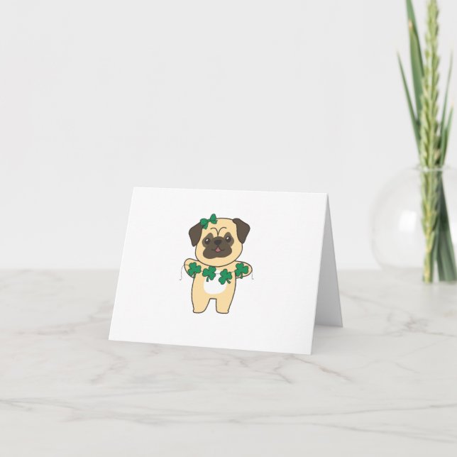 Pug Shamrocks Cute Animals för lycka Tack Kort (Framsida)