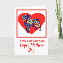Pug Silhouette Hund Red Heart Mor's Day Card Tack Kort