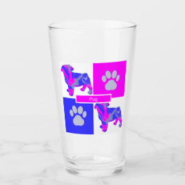 Pug Silhouette Hund & Tass Rosa och Blue Square Glaskopp