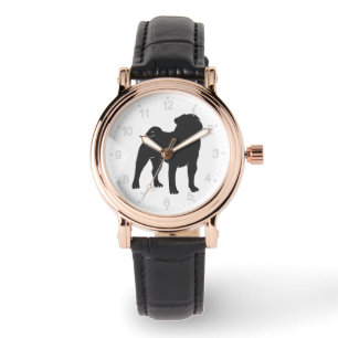 Pug silhouette - Välj bakgrund färg Armbandsur