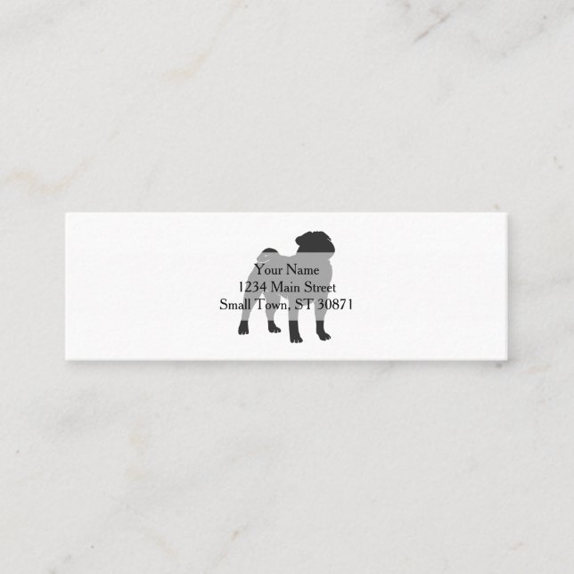 Pug silhouette - Välj bakgrund färg Mini Visitkort (Framsida)