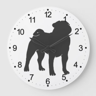 Pug silhouette - Välj bakgrund färg Stor Klocka