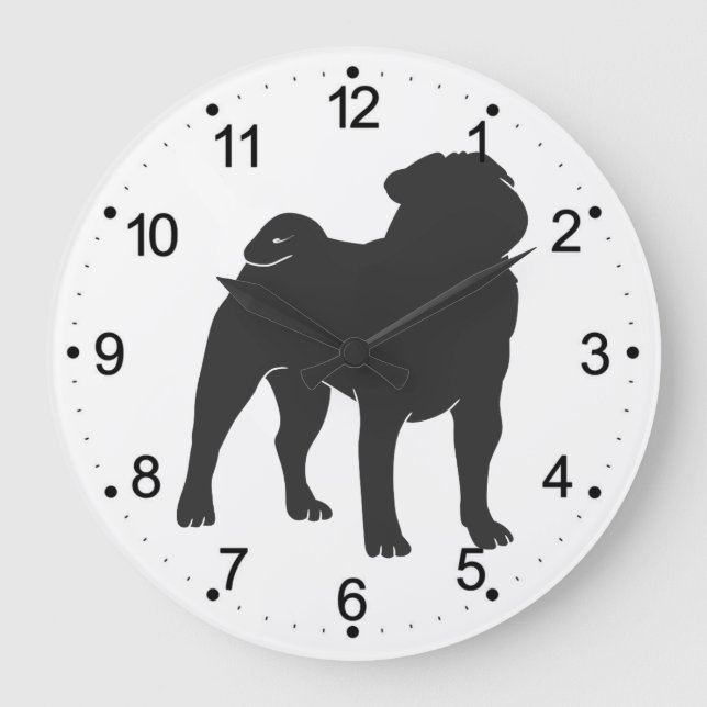 Pug silhouette - Välj bakgrund färg Stor Klocka (Framsida)