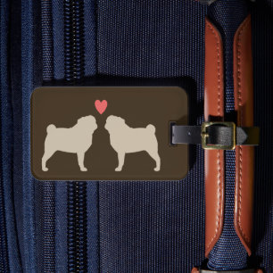 Pug Silhouettes med Heart Personlig Hund älskare Bagagebricka