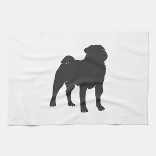 Pug silhuette - Välj bakgrund färg Kökshandduk