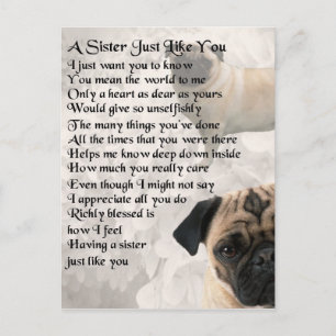 Pug Sister Dikt Vykort