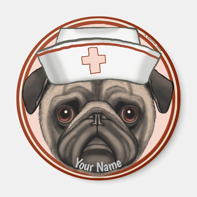Pug Sjuksköterska  Magnet (Framsidan)