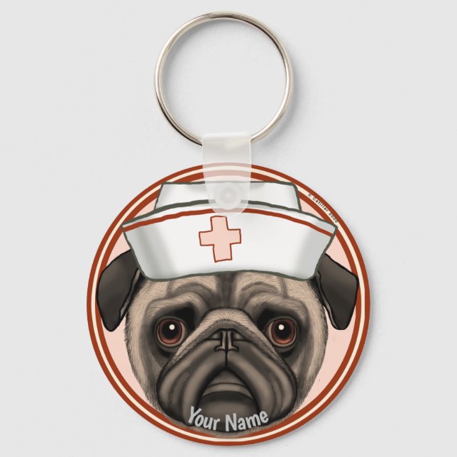Pug Sjuksköterska  Nyckelring (Framsida)