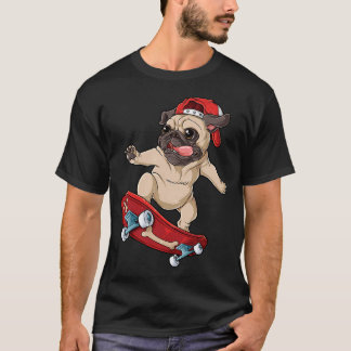 Pug Skateboard T Hund Valp Rolig Skridskoåkare Ska Shirt