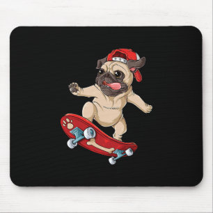Pug Skateboard T Tröja Hund Valp Rolig Skater Skat Musmatta