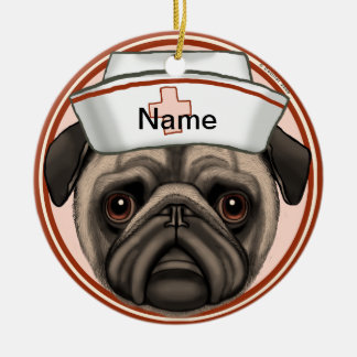 Pug-sköterska Julgransprydnad Keramik