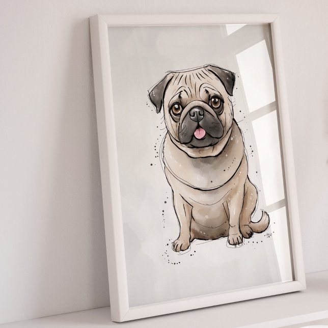 Pug | Skriv ut Hund | Skriv ut Hund Poster (Pug Dog Art Print)
