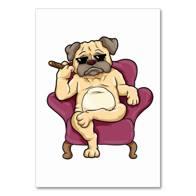 Pug Smoking Cigar | Verkligen Coola Pug Hund Bordsnummer (Framsidan)