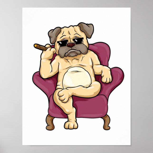 Pug Smoking Cigar | Verkligen Coola Pug Hund Poster (Framsidan)