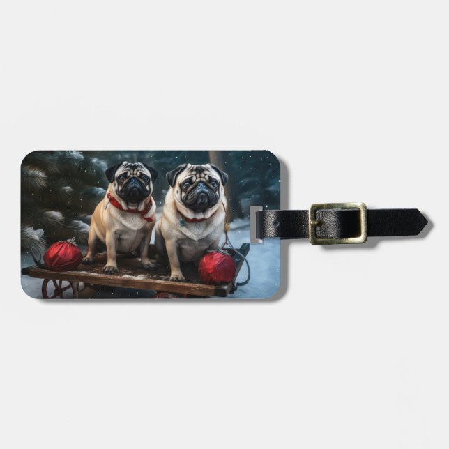 Pug Snöig Slädj Jul Dekoration Bagagebricka (Horisontell Framsida)