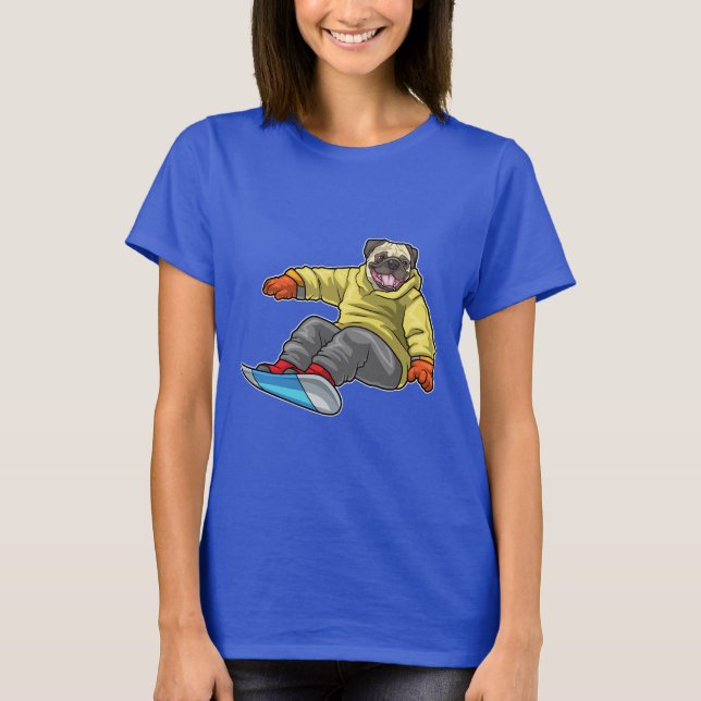 Pug Snowboarder Snowboard T Shirt (Framsida)