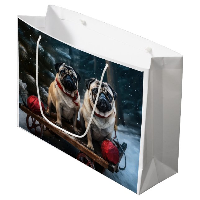Pug Snowy Sleigh-juldekalor (Framsidan Vinklad)