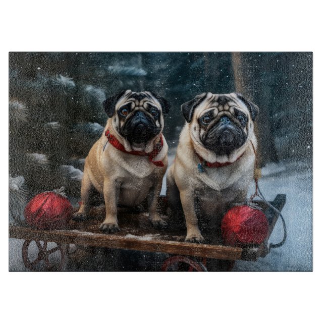 Pug Snowy Sleigh-juldekalor (Framsidan)