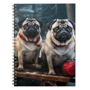 Pug Snowy Sleigh-juldekalor Anteckningsbok