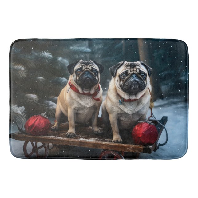 Pug Snowy Sleigh-juldekalor Badrumsmatta (Framsidan)