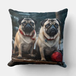 Pug Snowy Sleigh-juldekalor Kudde