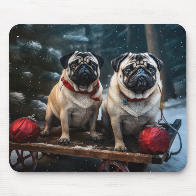 Pug Snowy Sleigh-juldekalor Musmatta (Framsidan)