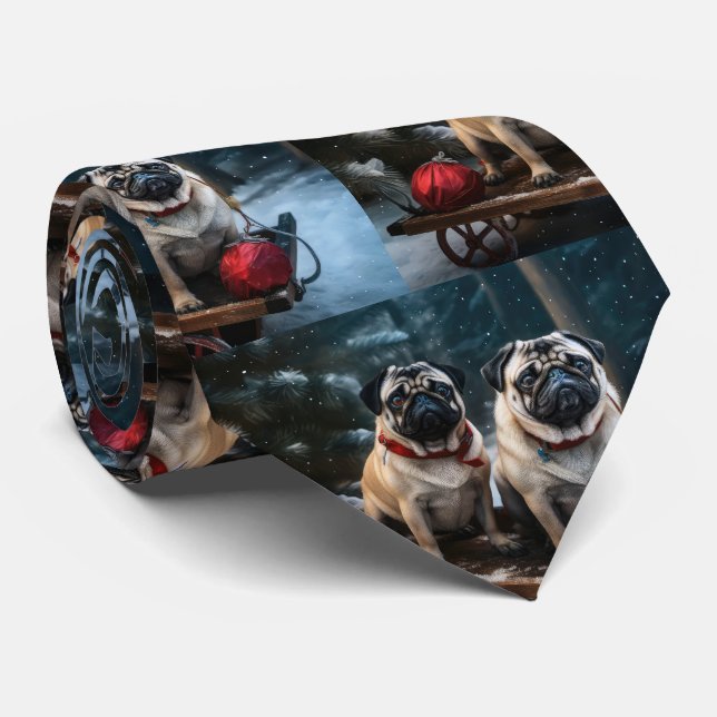 Pug Snowy Sleigh-juldekalor Slips (Rullad)