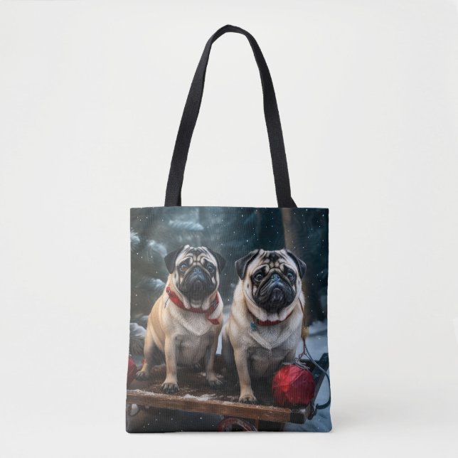 Pug Snowy Sleigh-juldekalor Tygkasse (Framsida)