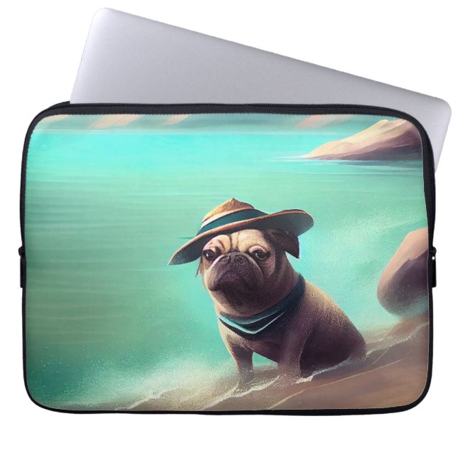 Pug som njuter av att måla på strand laptop fodral (Framsidan)