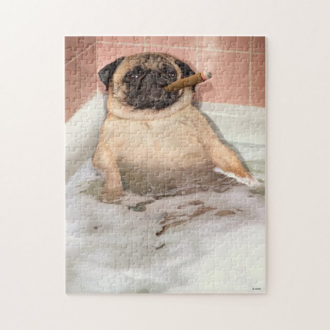 Pug som tar Bubble Bath Pussel (Vertikal)
