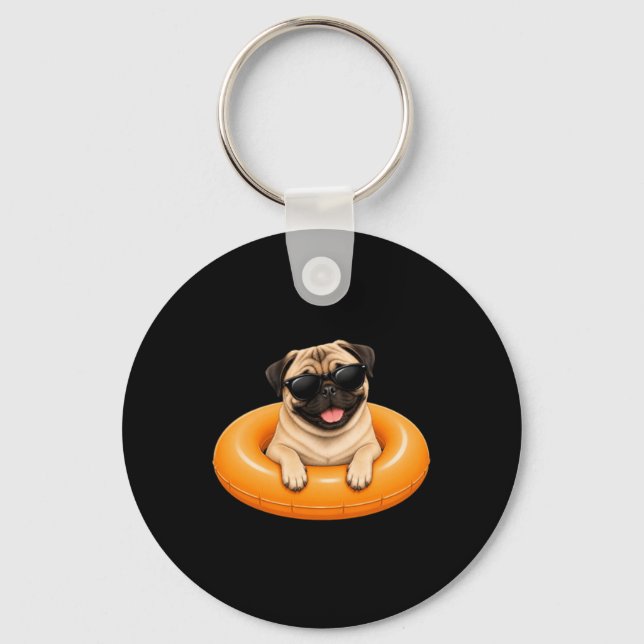 Pug sommartröja söt hund poolflotte nyckelring (Framsida)