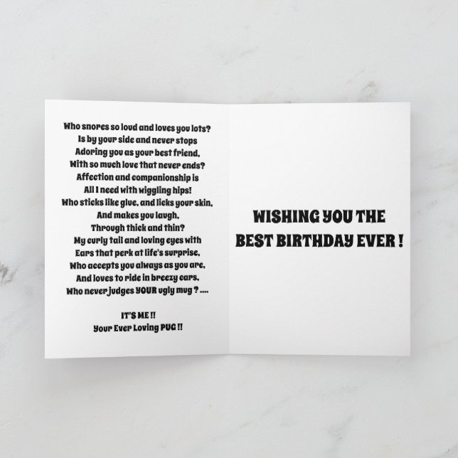 PUG söt från hund roligt Kort (Inuti)