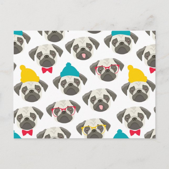 Pug - söt hund under jul vykort (Framsida)