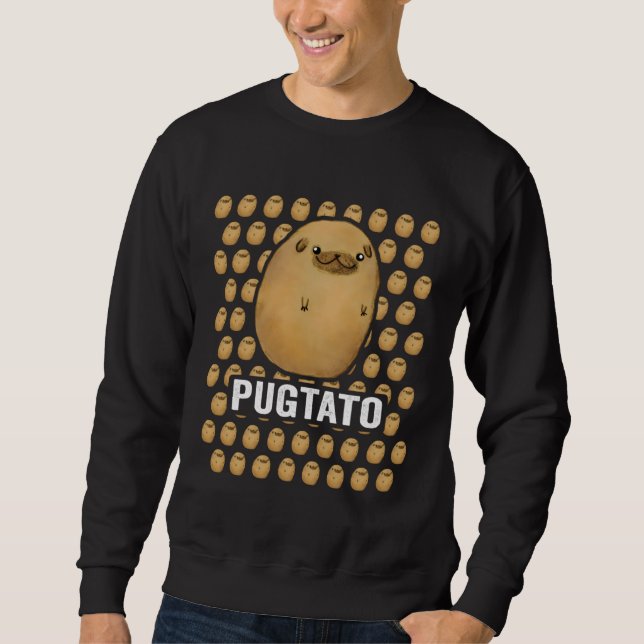 Pug Söt Pug Potatis Hund Potatis PUGTATO fans Lång Ärmad Tröja (Framsida)