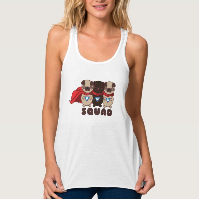 Pug Squad Pugs to the Rädding Womans Tanktop Linne Med Racerback (Framsida)