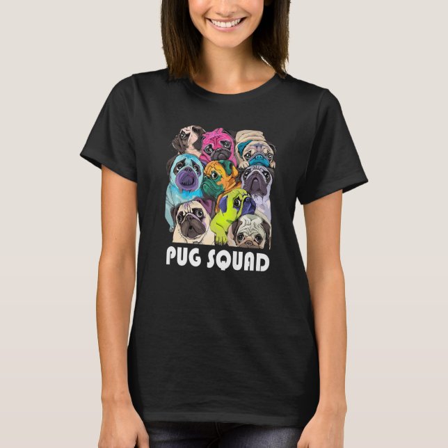 Pug Squad Puppy Team Mad Hundar Puggy Hund T Shirt (Framsida)