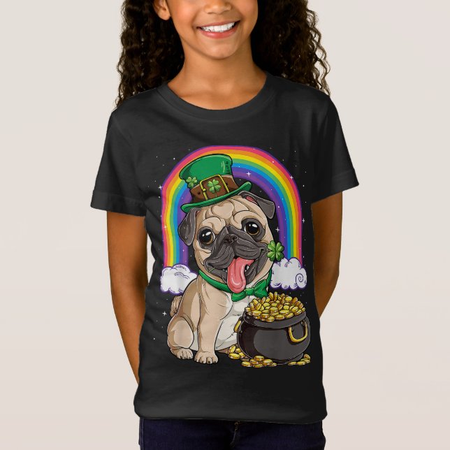 Pug St patricks day Boys Kids Manar Leprechaun Hun T Shirt (Framsida)