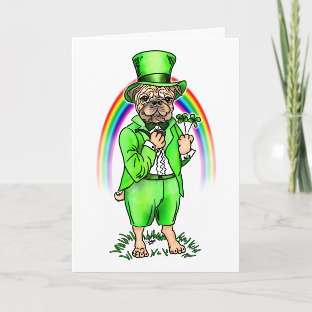 Pug St patrick's day Card Kort (Framsida)