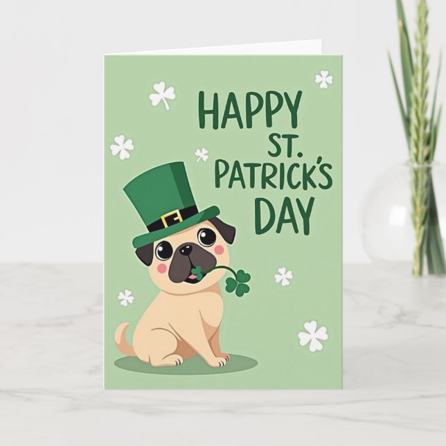 Pug St Patricks Day Glad Kort (Framsida)
