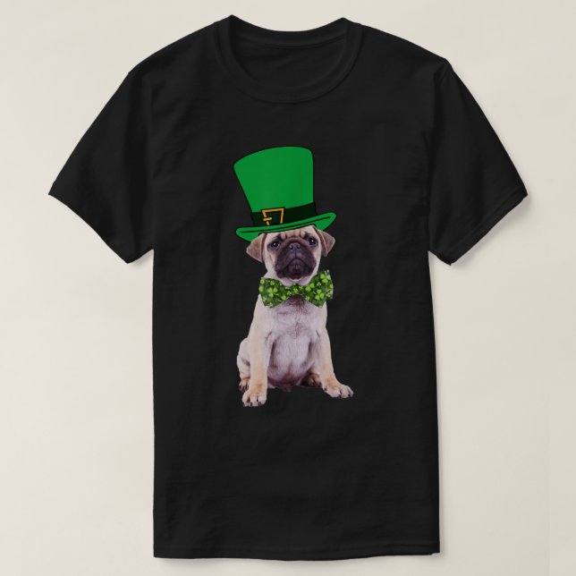 Pug St patrick's day Hund Costume Grönt Leprechaun T Shirt (Design framsida)