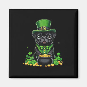 Pug St Patricks Day Söt Pug Leprechaun Shamrock I Magnet